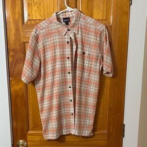 Patagonia Orange and Cream Plaid Button Down Shirt